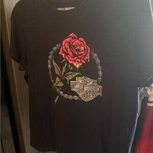 Harley-Davidson Black Top with Red Rose Design
